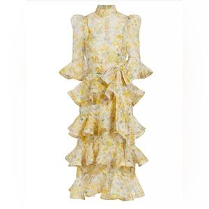 Zimmermann size 1 harmony floral tiered ruffle midi dress citrus garden
